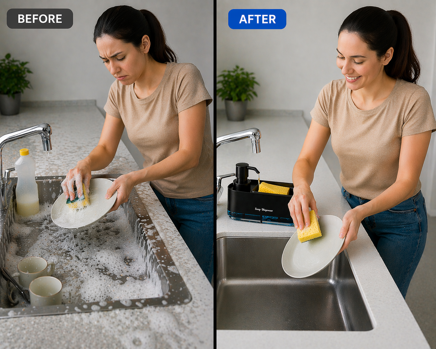 2-in-1 Soap Dispenser with Sponge Holder